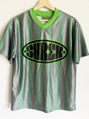 Dreamworks Shrek Jersey Size XS Shirt Remera Casaca Boxy Green Striped Holograph
